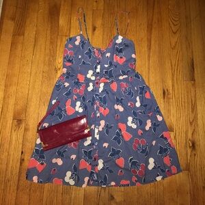 Forever 21 Blue Polka Dot Sundress with Pink and White Floral Hearts
